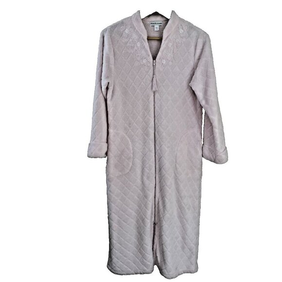 Miss Elaine Velour Robe Duster Housecoat Size Small Zip Front Tassel Embroidery - Picture 1 of 9